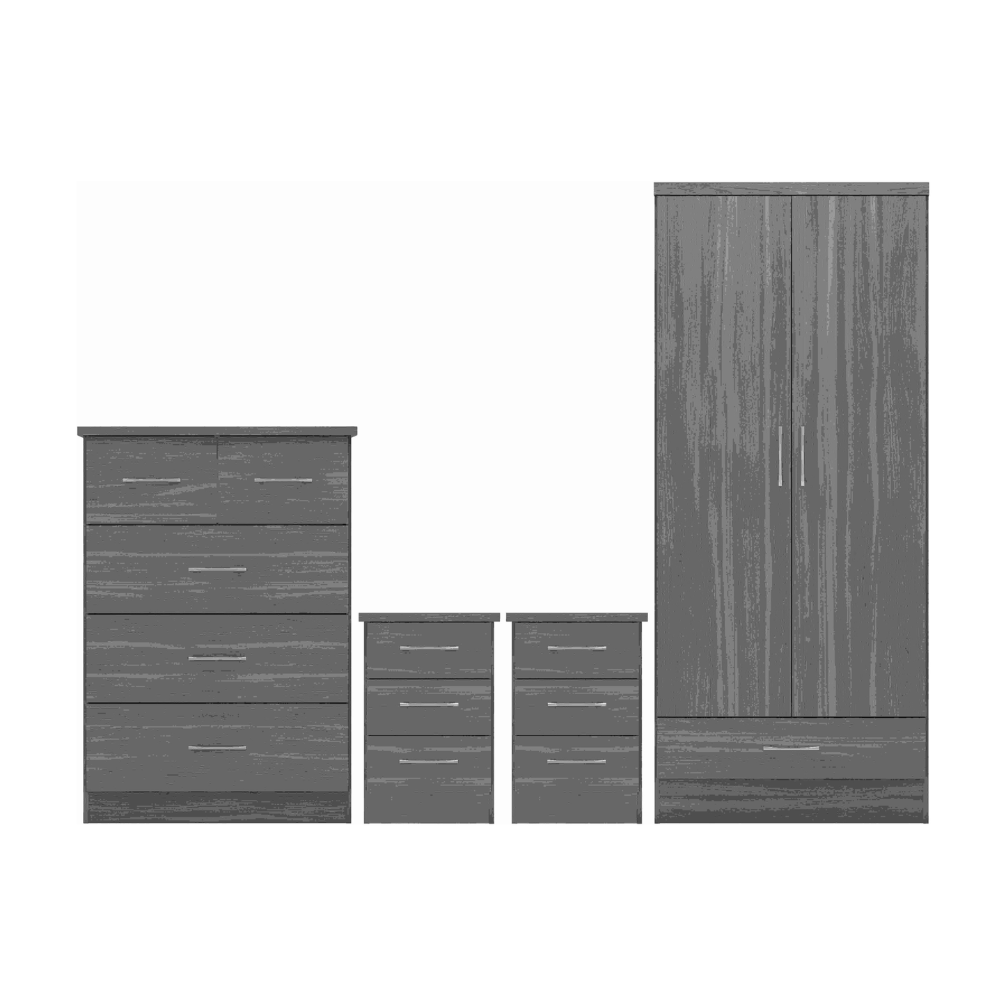 Nevada 2 Door 1 Drawer Wardrobe Bedroom Set Black Wood Grain