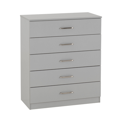 Dakota 5 Drawer Chest – Light Grey, Tall Bedroom Storage