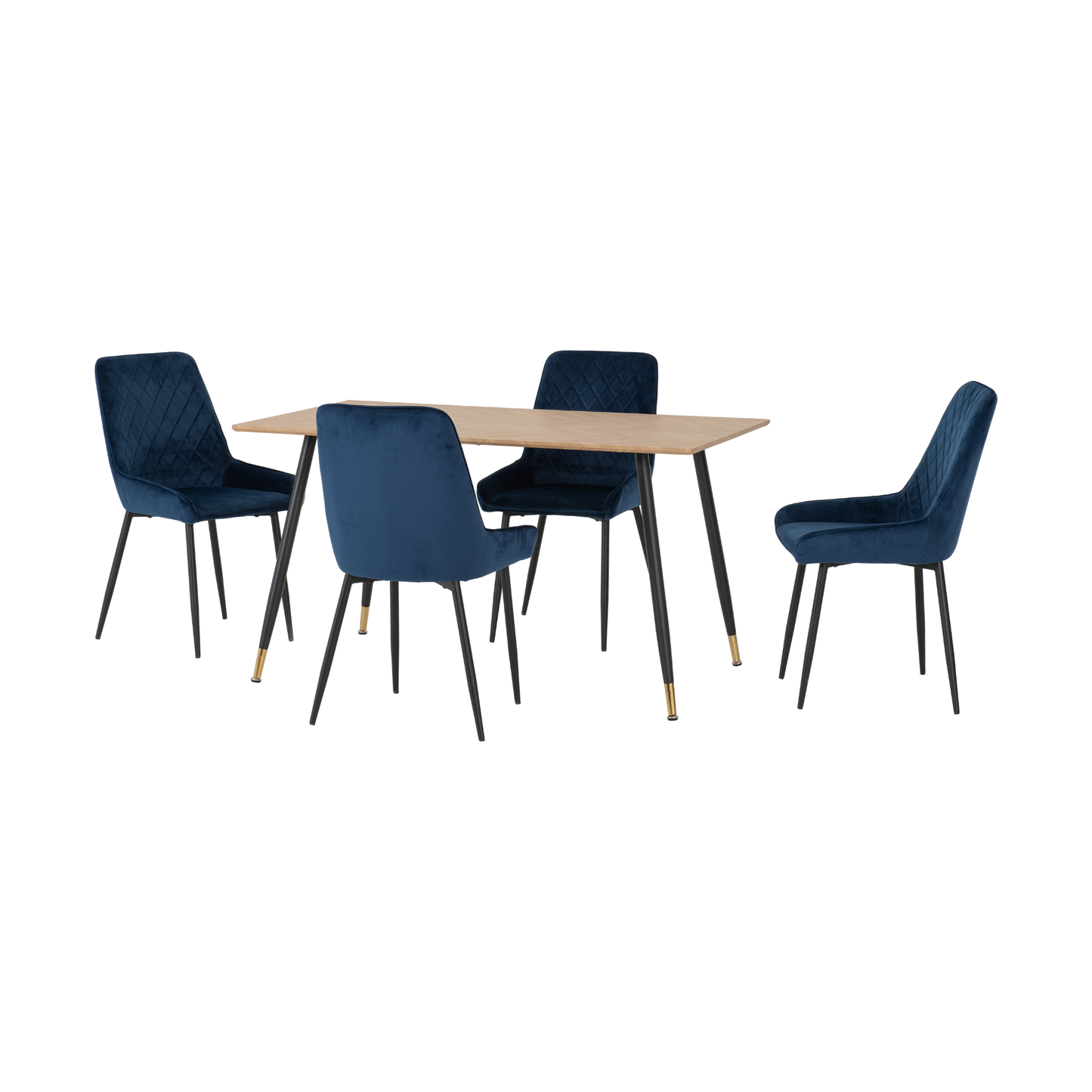 Hamilton & Avery Medium Dining Set (4 Chairs) - Oak/Sapphire Blue Velvet