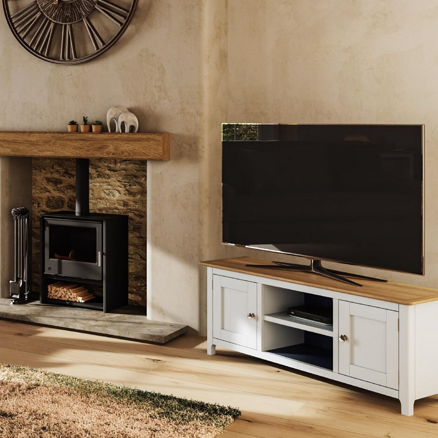 Taberno Oak 2 Door TV Unit in Linen White