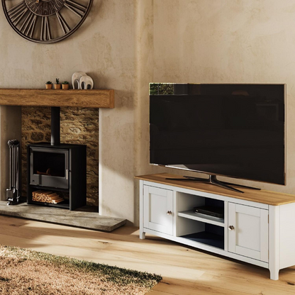 Taberno Oak 2 Door TV Unit in Linen White