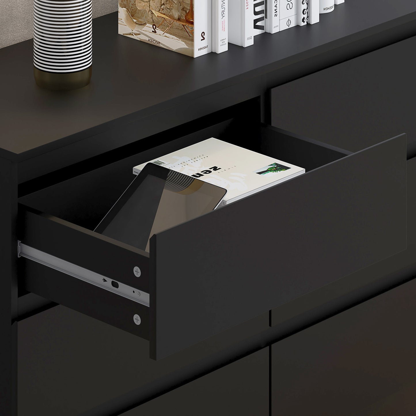 FWStyle Stora 6-Drawer Wide Chest – Matt Black