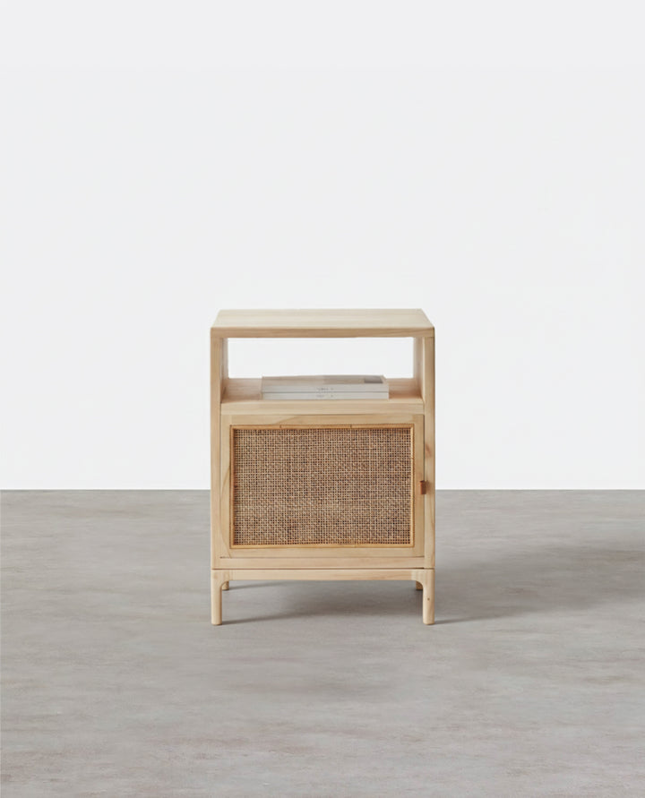 Cane Mini Side Table, Natural Rattan & Ash Esche Wood