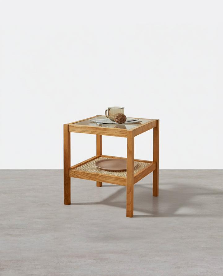 Cement Side Table, Light Oak