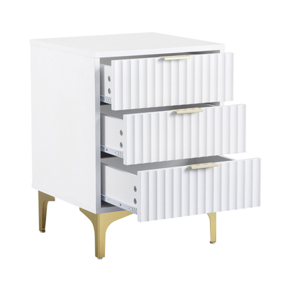 Miami 3 Drawer Bedside – White/Gold Storage