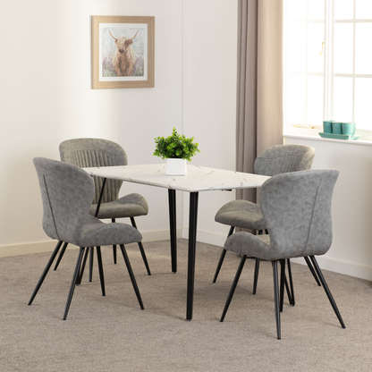 Marlow & Quebec Dining Set – White Marble & Grey PU