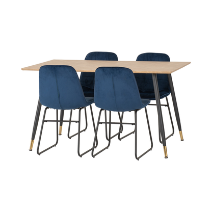 Hamilton & Lukas Medium Dining Set (4 Chairs) - Oak/Sapphire Blue Velvet