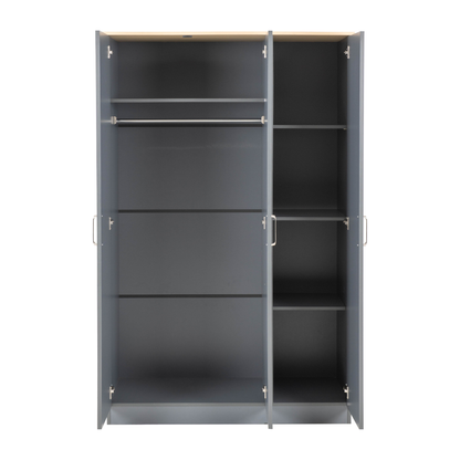 Portland 3 Door Wardrobe - Grey/Oak Effect