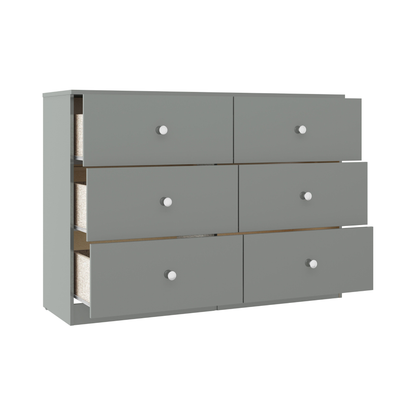 Denver 6 Drawer Chest – Grey Gloss, Spacious Bedroom Storage