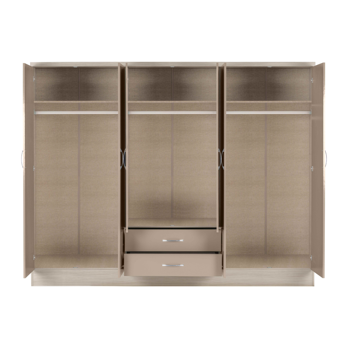 Nevada 6 Door 2 Drawer Wardrobe - Oyster Gloss/Light Oak