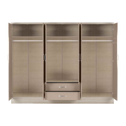 Nevada 6 Door 2 Drawer Wardrobe - Oyster Gloss/Light Oak
