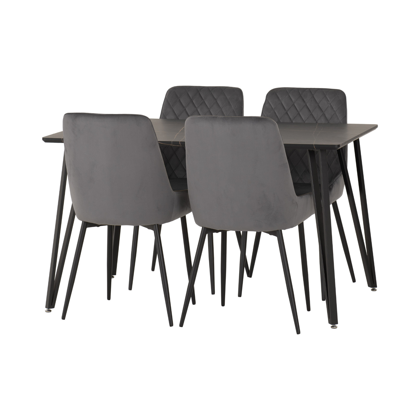 Marlow & Avery Dining Set (X4 Chairs) – Black Marble/Grey Velvet