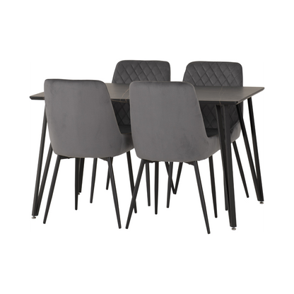 Marlow & Avery Dining Set (X4 Chairs) – Black Marble/Grey Velvet