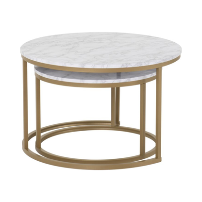 Dallas Round Coffee Table Set - Marble/Gold Effect