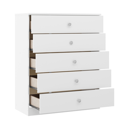 Denver 5 Drawer Chest – White Gloss, Modern Bedroom Storage