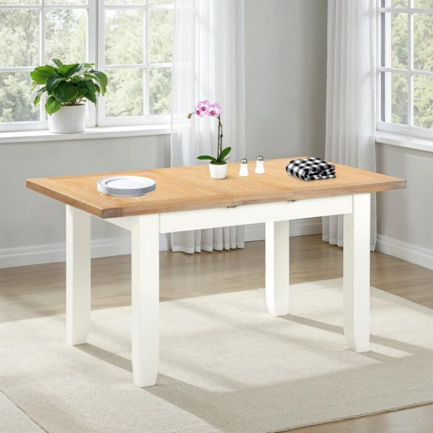 Windsor Extending Dining Table in Ivory & Oak – 120–150cm
