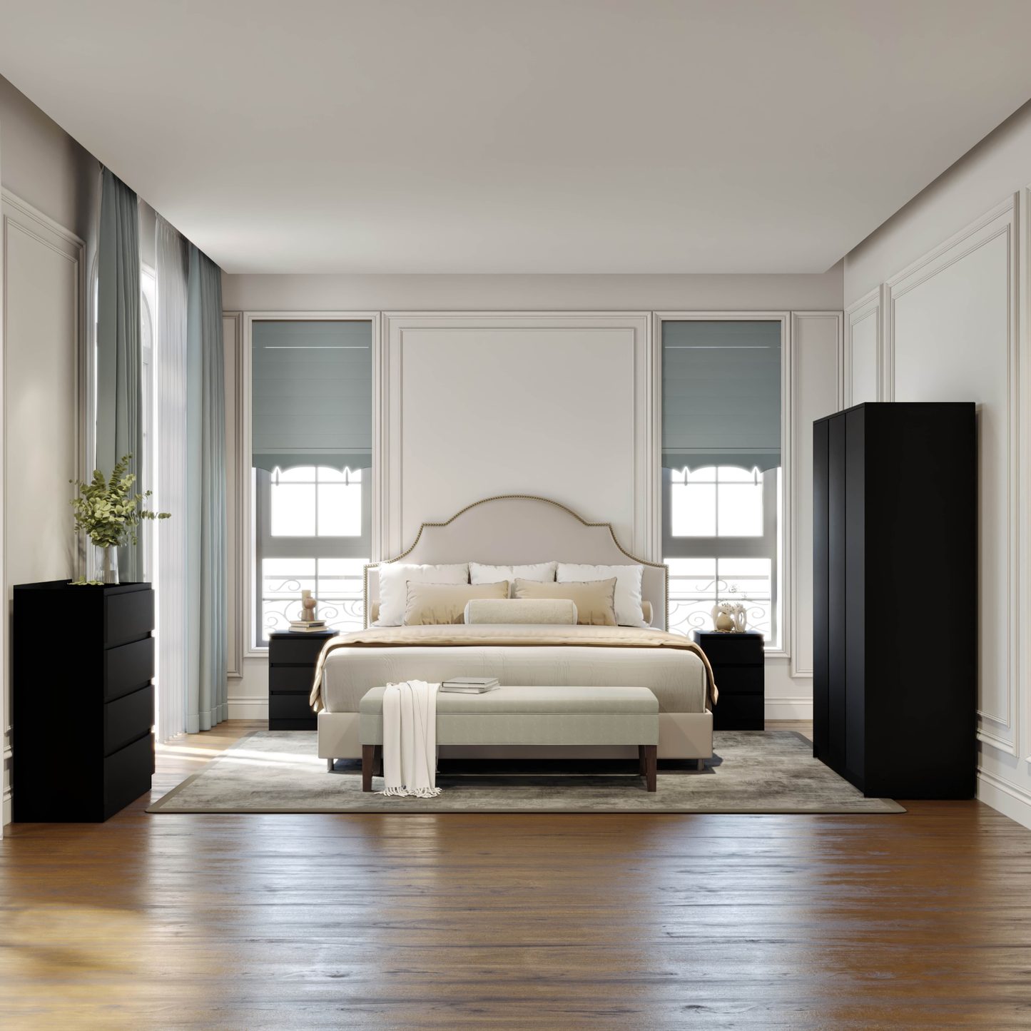 Malvern 3 Door Wardrobe Bedroom Set Black