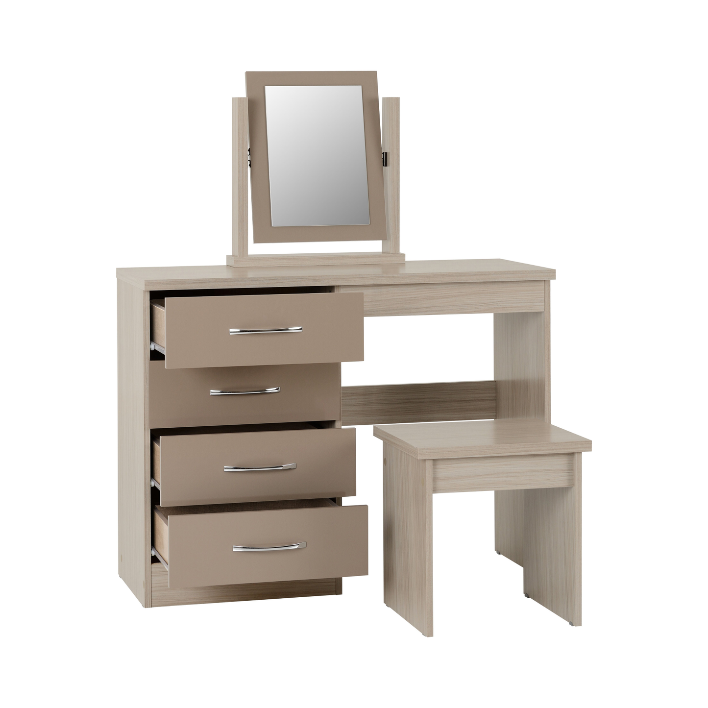 Nevada Dressing Table Set - Oyster Gloss/Light Oak Effect Veneer