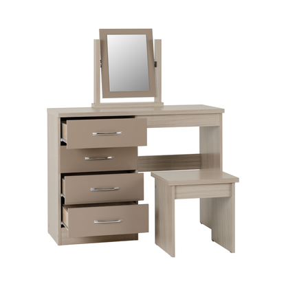 Nevada Dressing Table Set - Oyster Gloss/Light Oak Effect Veneer
