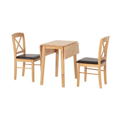 Mason Drop Leaf Dining Set - Oak Varnish/Brown Faux Leather (2 Chairs)
