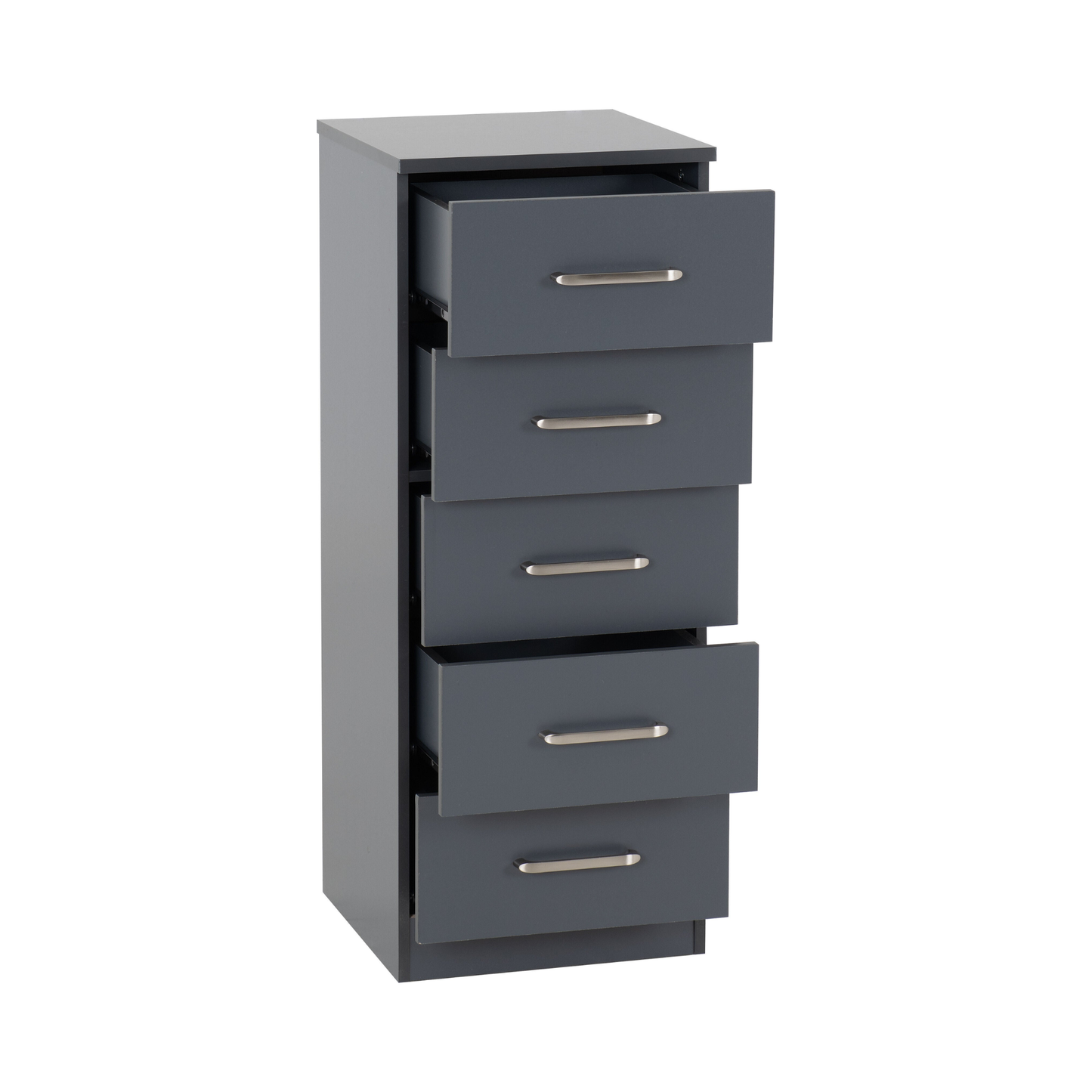 Dakota 5 Drawer Narrow Chest – Dark Grey, Compact Bedroom Storage