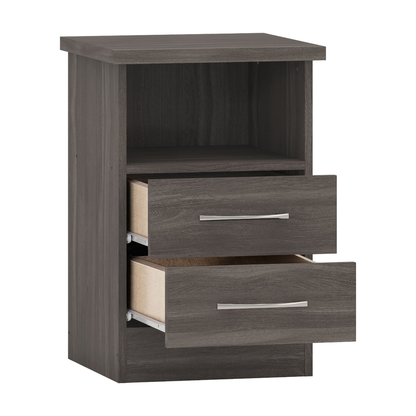 Nevada 2 Drawer Bedside – Black Wood Grain Storage