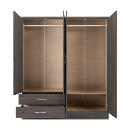 Nevada 4 Door 2 Drawer  Mirrored  Wardrobe - Black Wood Grain