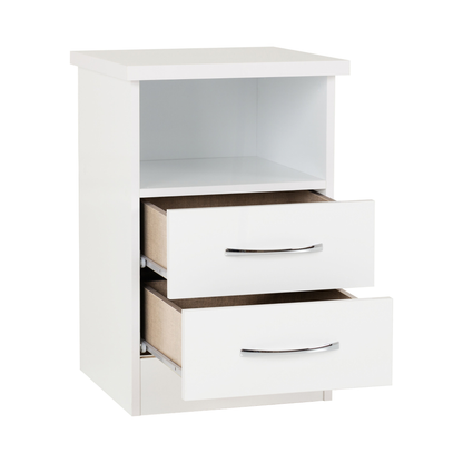 Nevada 2 Drawer Bedside – White Gloss Storage