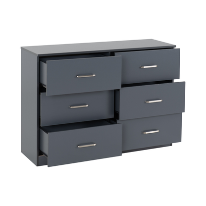 Dakota 6 Drawer Chest – Dark Grey, Spacious Bedroom Storage