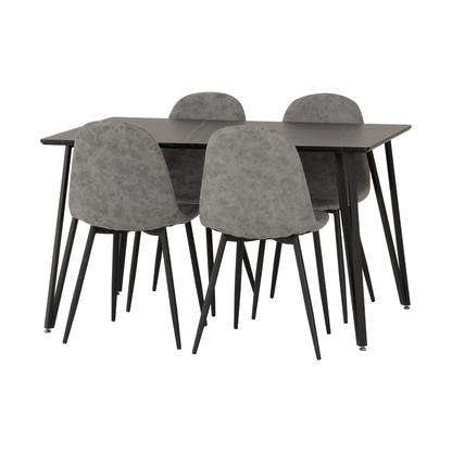 Marlow & Athens Dining Set (4 Chairs) - Black Marble/Grey Faux Leather