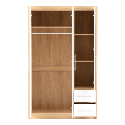 Seville 3 Door 2 Drawer Wardrobe - White Gloss/Oak Effect