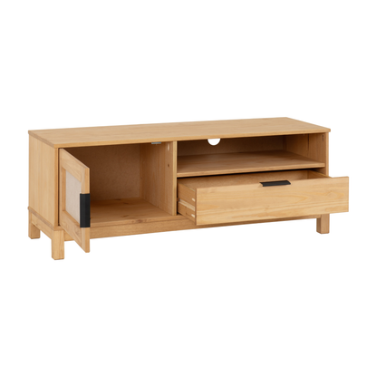 Corona Rattan 1 Door 1 Drawer TV Unit - Distressed Wax Pine