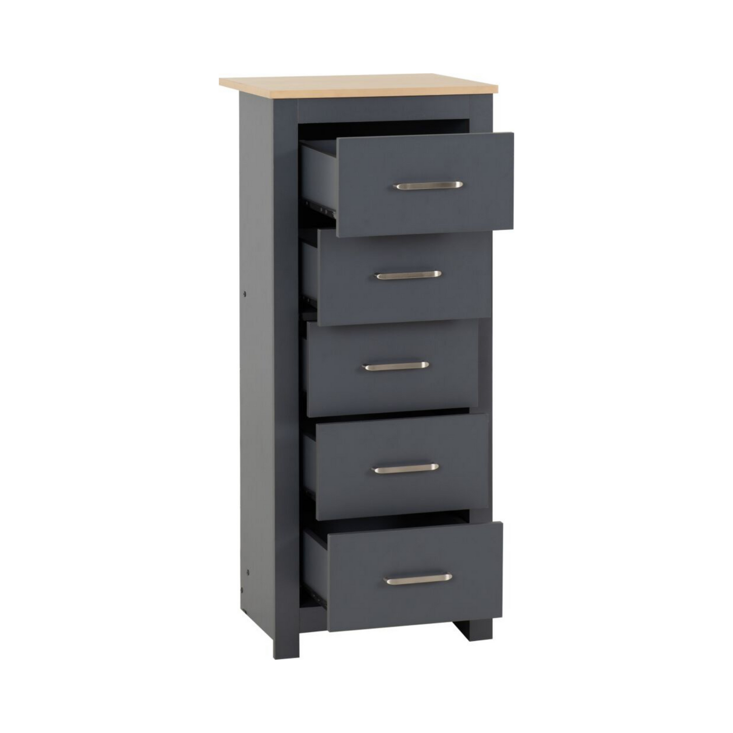 Portland 5 Drawer Narrow Chest - Grey/Oak Effect