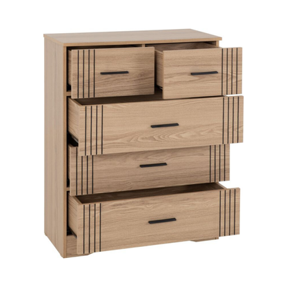 Tessa 3+2 Drawer Chest - Natural Oak Effect Storage