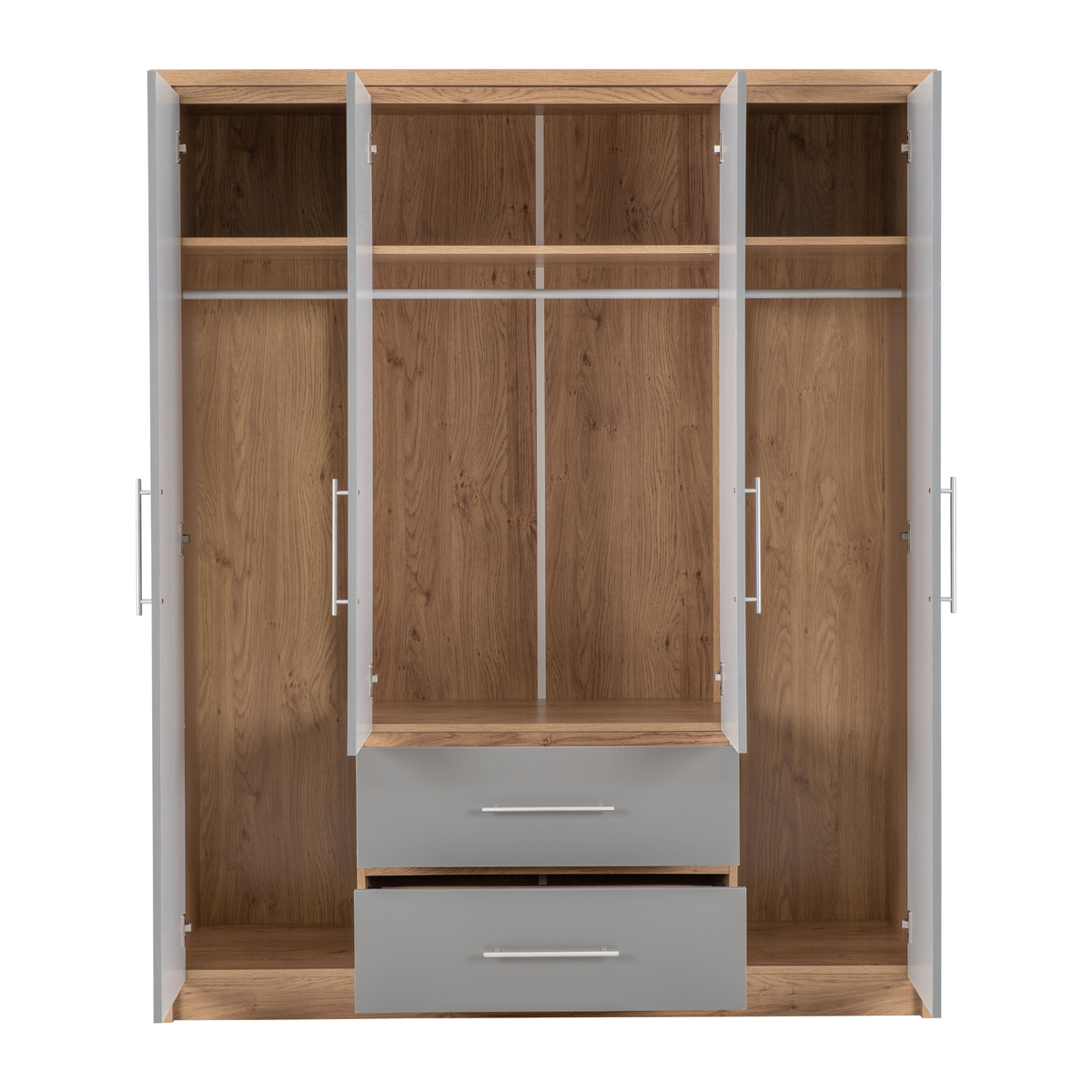 Seville 4 Door 2 Drawer Wardrobe - Grey Gloss/Oak