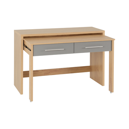Seville 2 Drawer Slider Desk - Grey Gloss/Light Oak Effect Veneer
