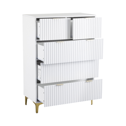 Miami 3+2 Drawer Chest – White/Gold, Elegant Storage Solution