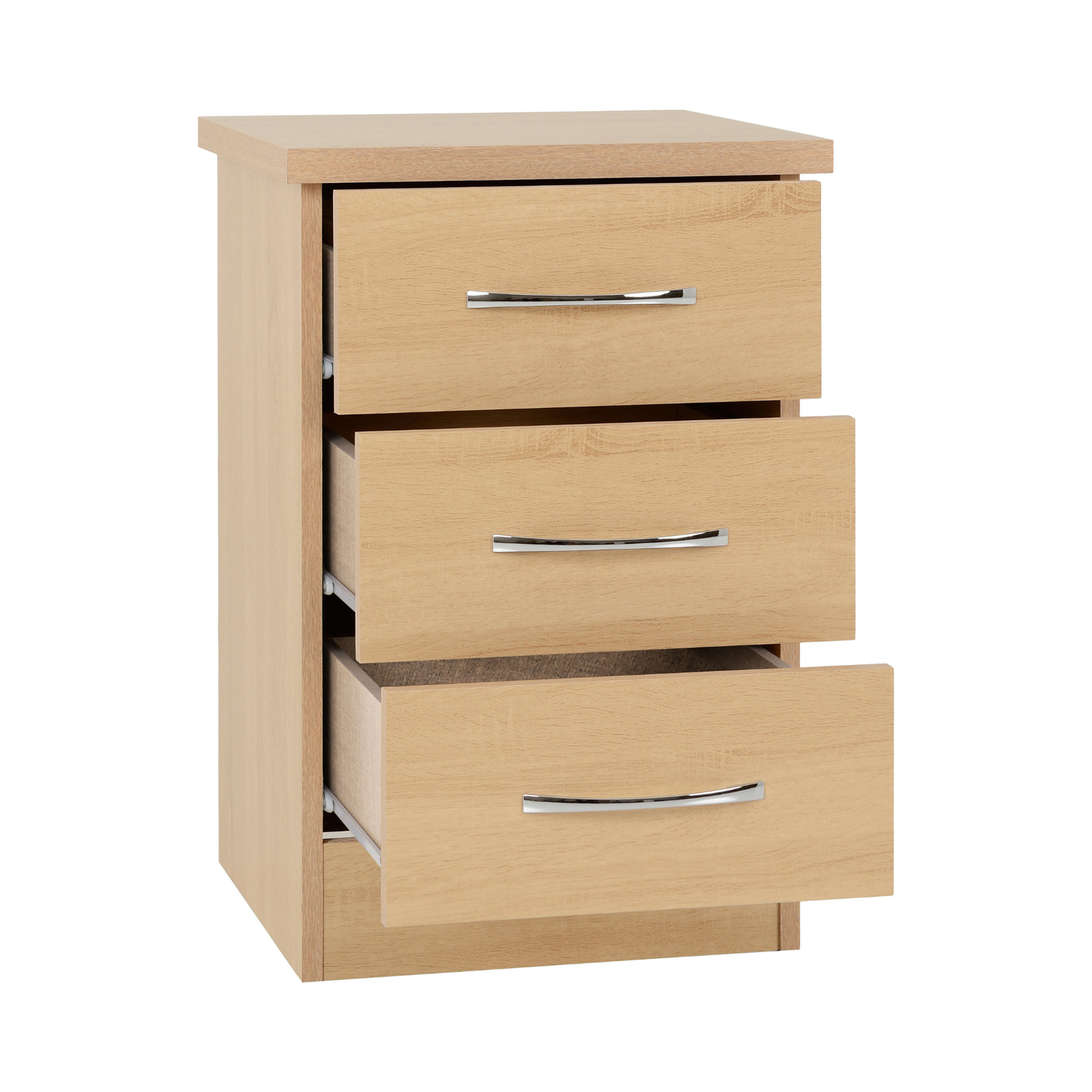 Nevada 3 Drawer Bedside – Sonoma Oak Effect Storage