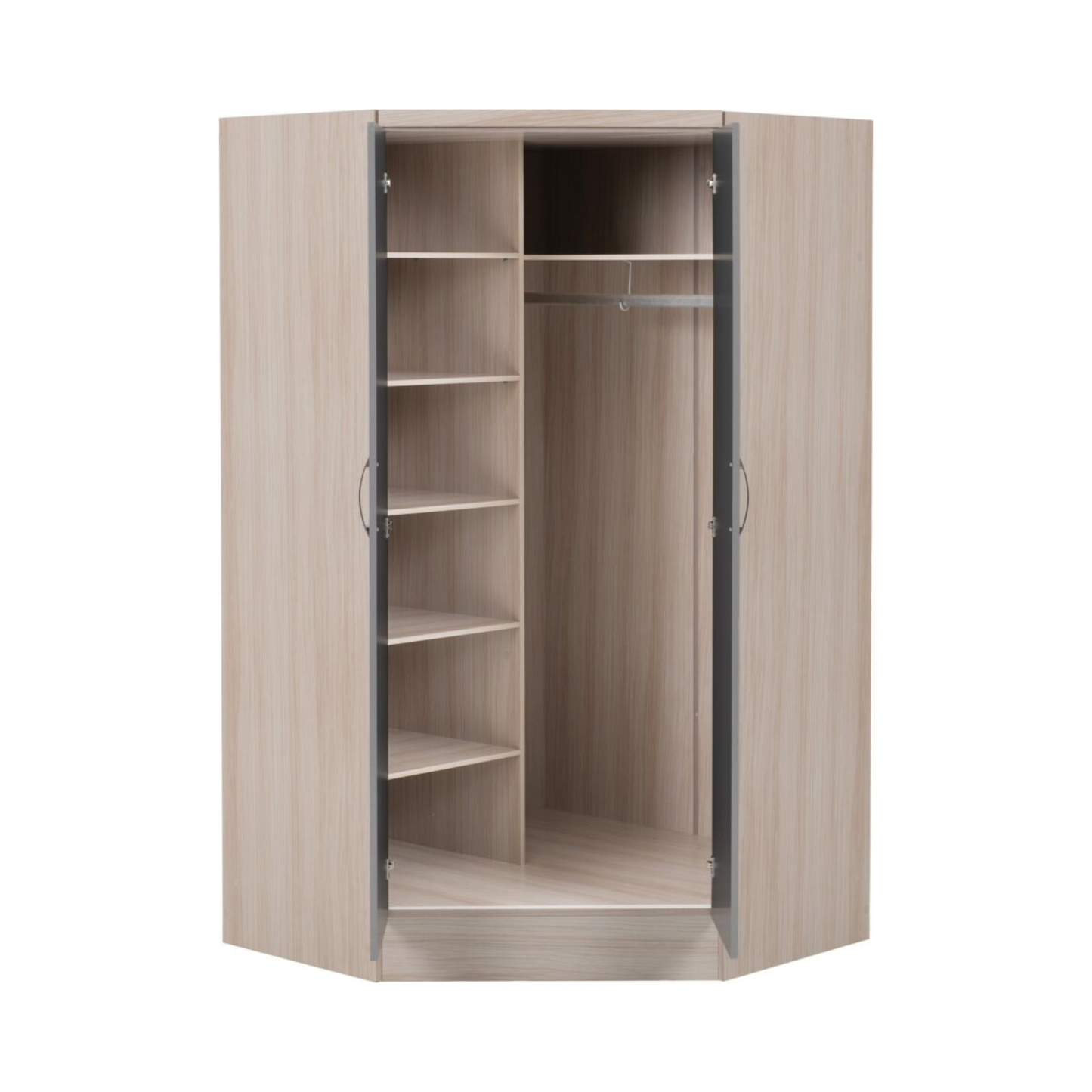 Nevada 2 Door Corner Wardrobe – Grey Gloss & Oak