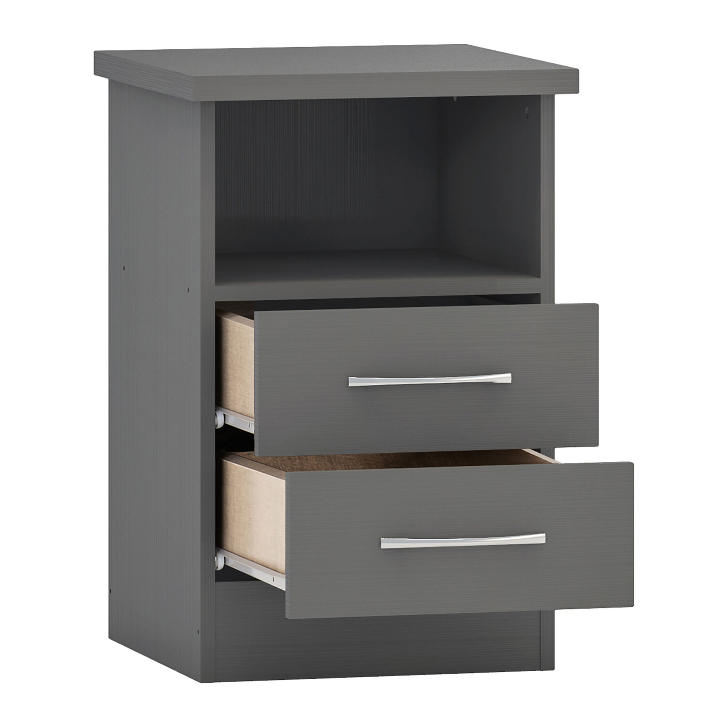 Nevada 2 Drawer Bedside – 3D Effect Grey Storage