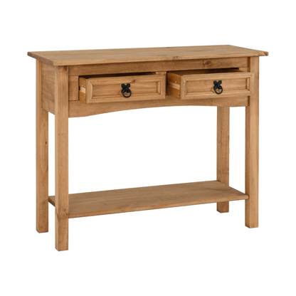 Corona 2 Drawer Console Table With Shelf - Distressed Pine