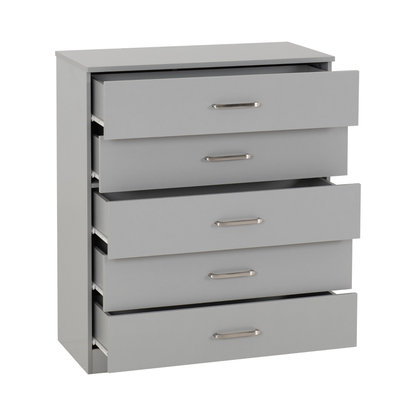 Dakota 5 Drawer Chest – Light Grey, Tall Bedroom Storage