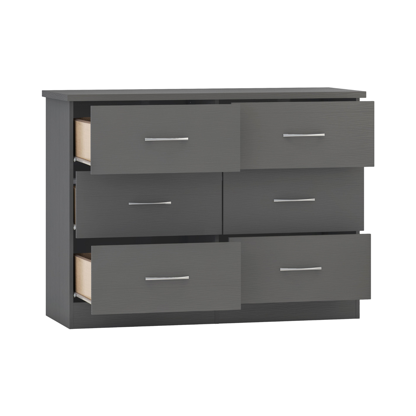 Nevada 6 Drawer Chest - 3D Effect Grey