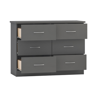 Nevada 6 Drawer Chest - 3D Effect Grey