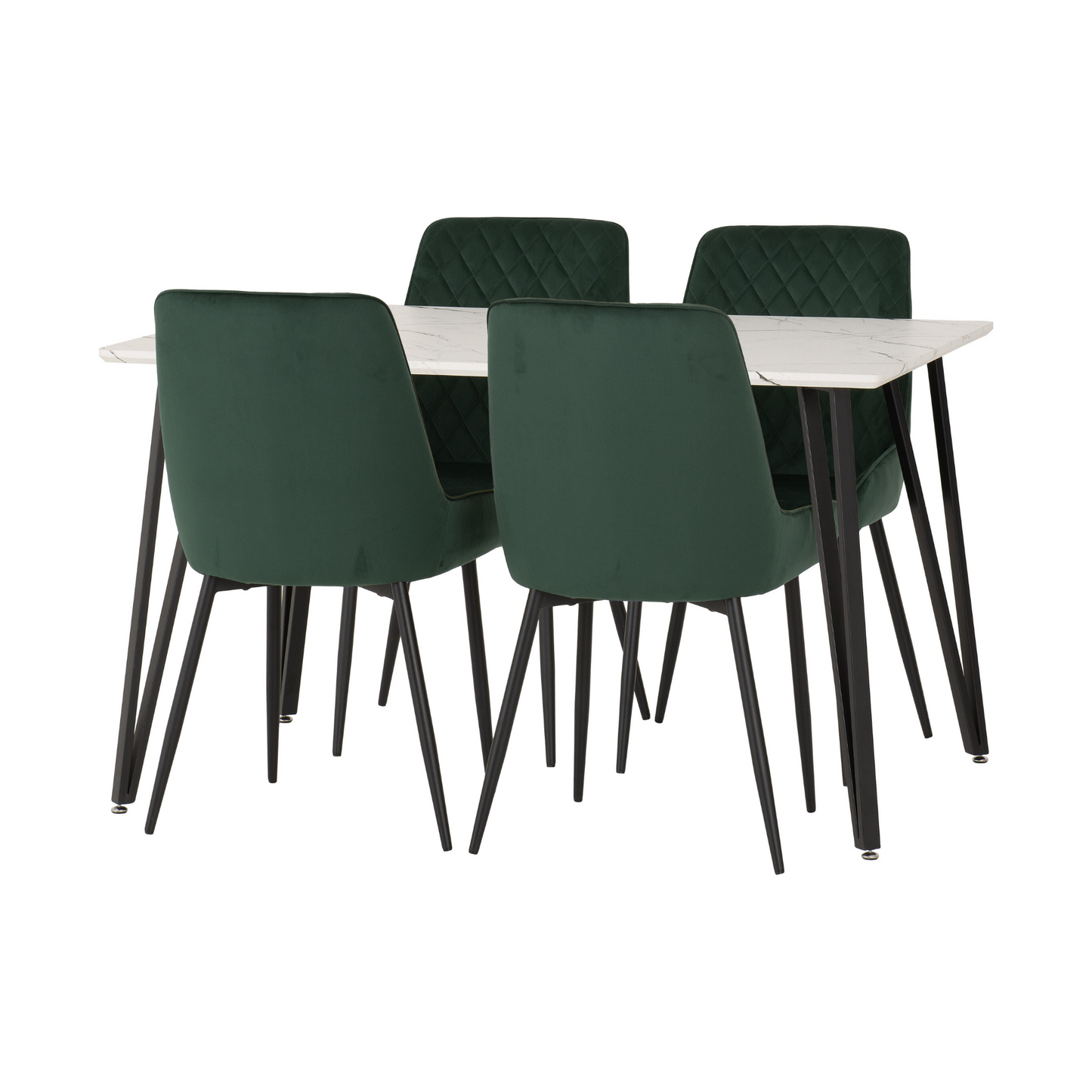 Marlow & Avery Dining Set - White Marble/Emerald Green Velvet (4 Chairs)