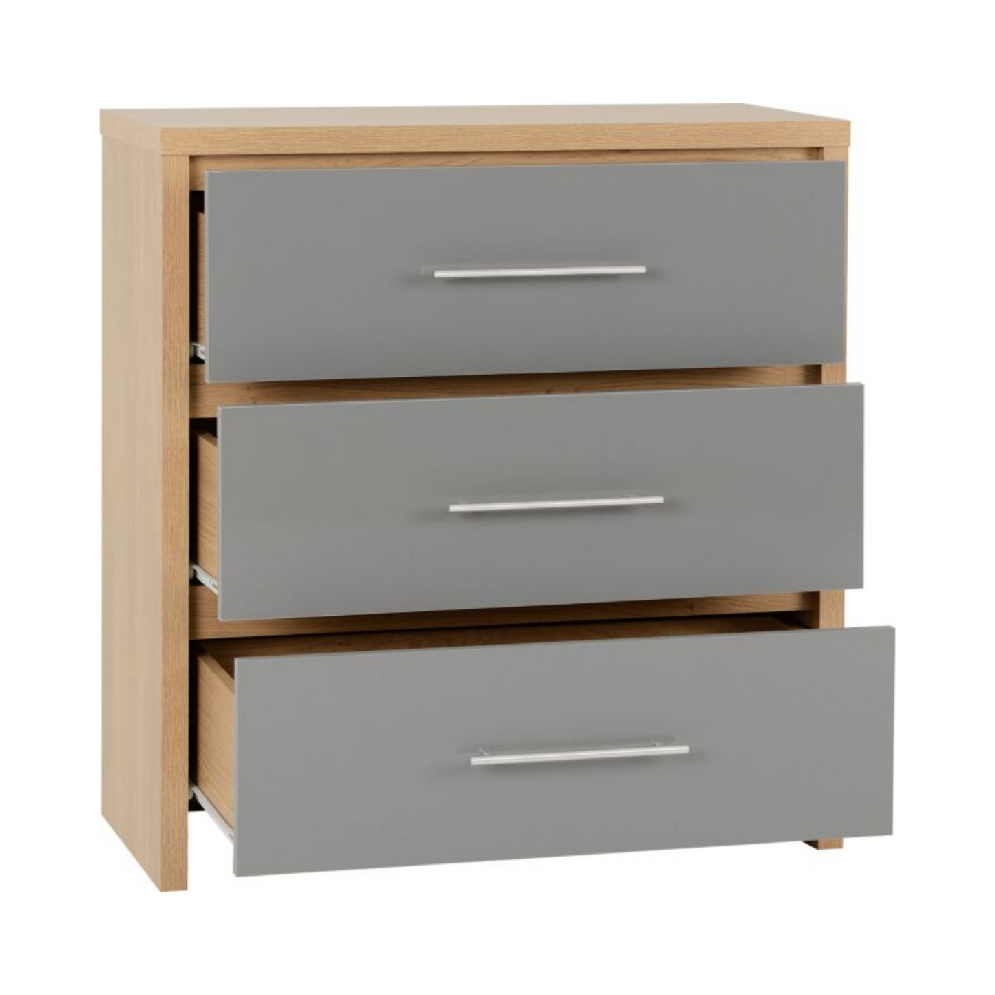 Seville 3 Drawer Chest - Grey Gloss/Light Oak Effect