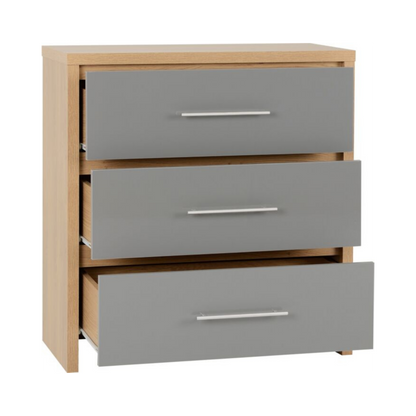 Seville 3 Drawer Chest - Grey Gloss/Light Oak Effect