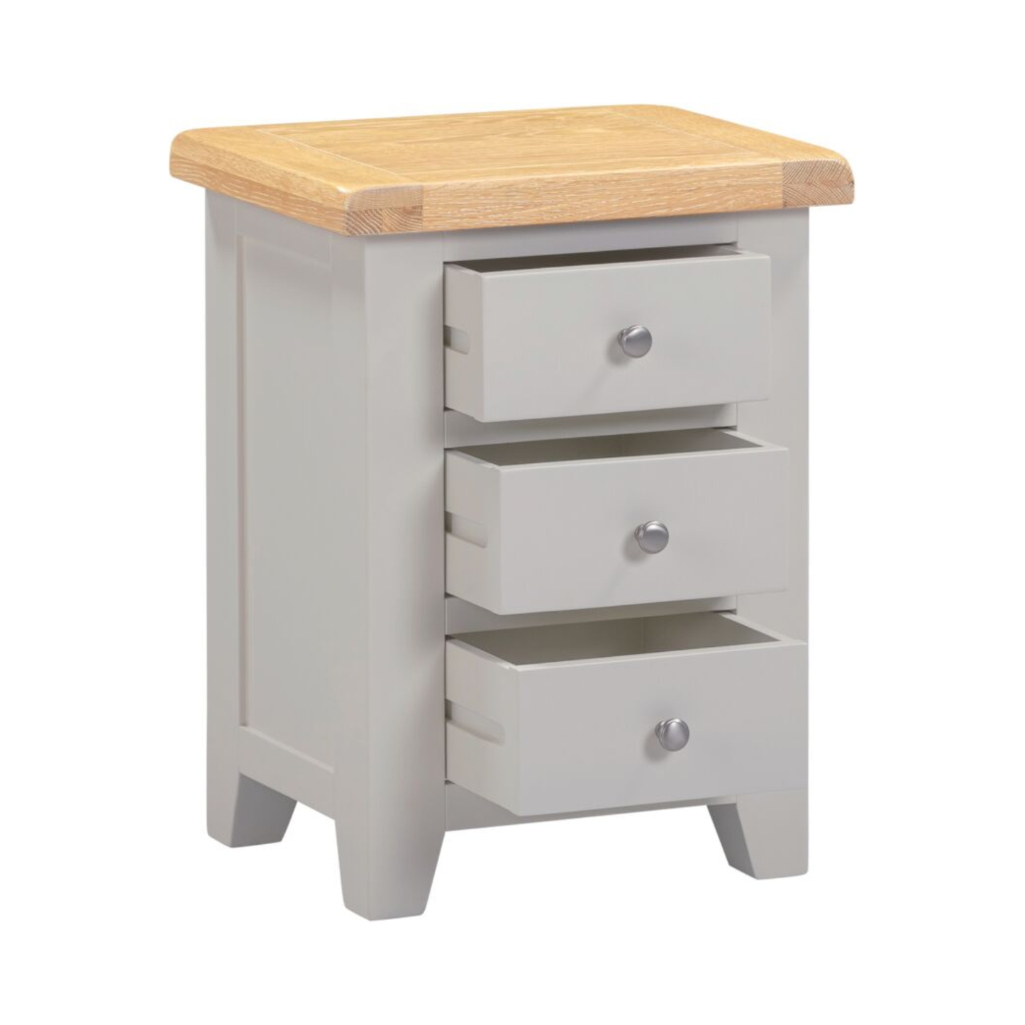 Windsor 3 Drawer Bedside Table – Pebble Grey & Oak