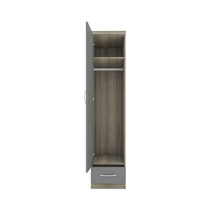 Nevada 1 Door 1 Drawer Wardrobe – Grey Gloss & Oak