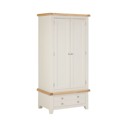 Windsor 2 Door 1 Drawer Wardrobe – Ivory/Oak